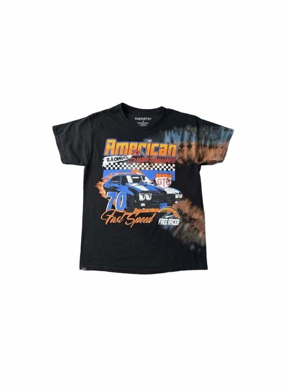 Chemistry American Racing Superpower 1970 GTO T-Shirt Size M Black Tie Dye